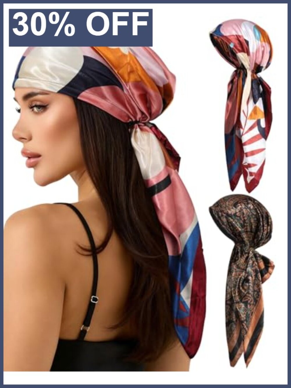 Pretied Head Scarf for Women 2 Pack Chemo Headwear Turbans Soft Stretchy Hair
